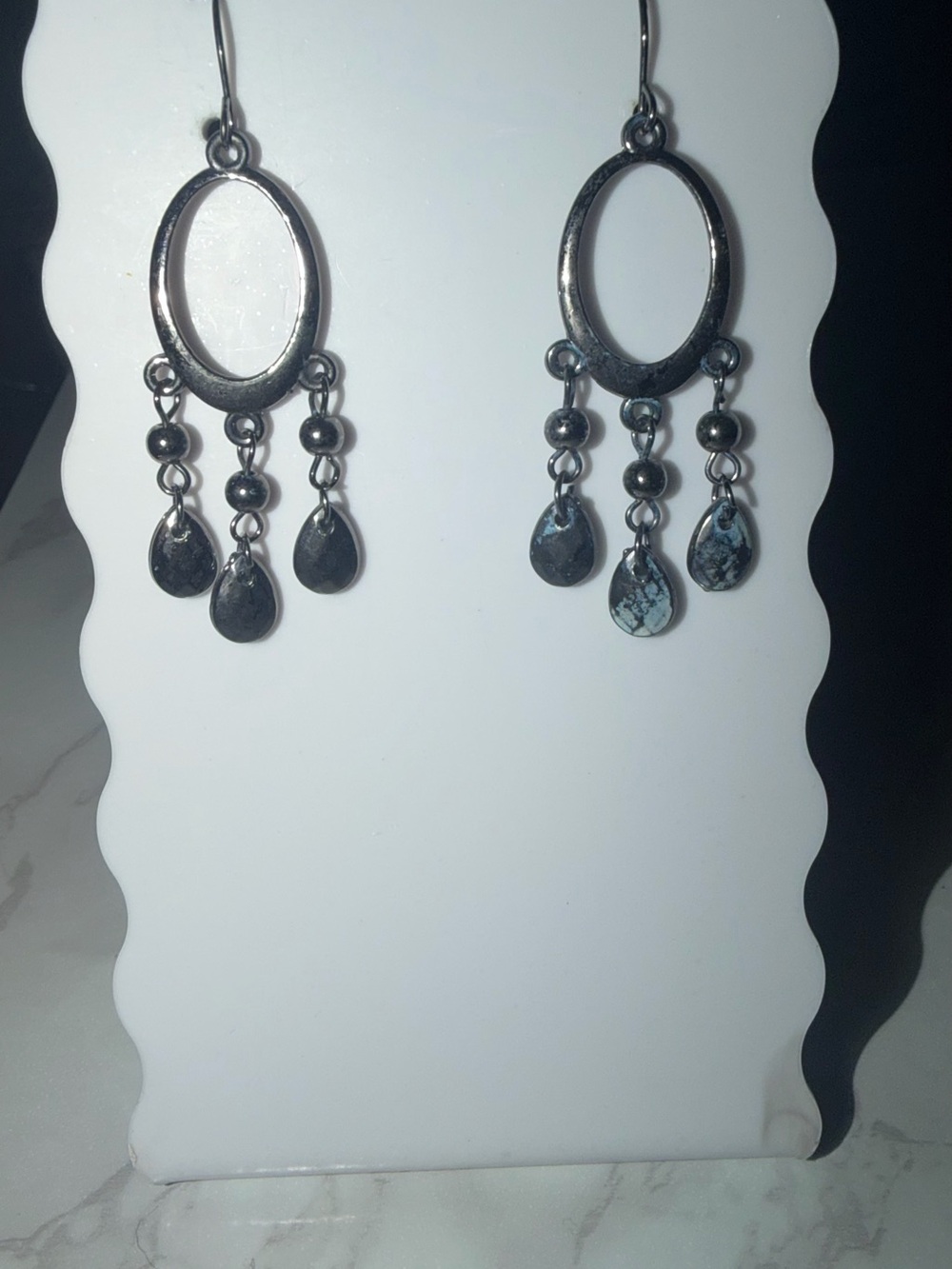 & Other Stories Silver Oval Dangle Earrings with Teardrop Charms